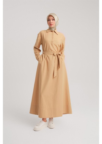 Polo Yaka Basic Pamuk Elbise 24Y9822 Camel