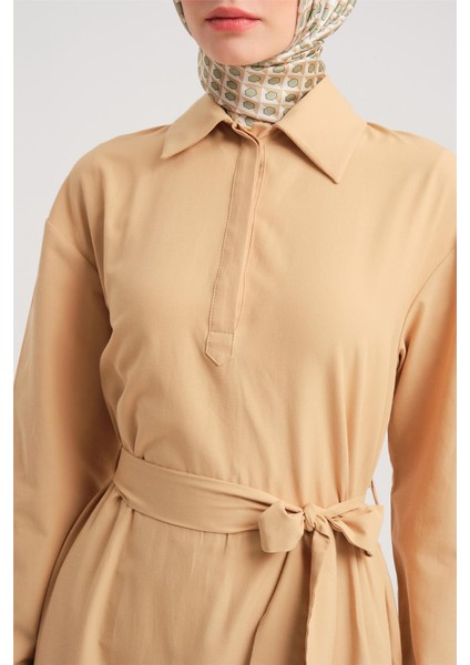 Polo Yaka Basic Pamuk Elbise 24Y9822 Camel
