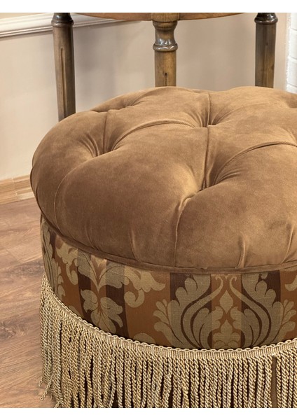 Yuvarlak Kapitoneli Saçaklı Puf Haki fiyatları