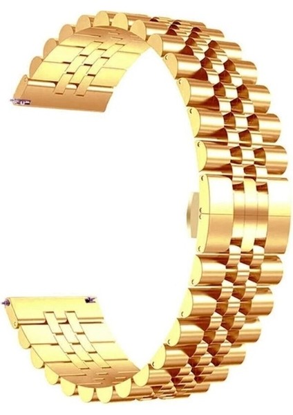 Samsung Galaxy Gear Sport Uyumlu Kordon Paslanmaz Metal Klipsli Rolex Kayış, Rose Gol
