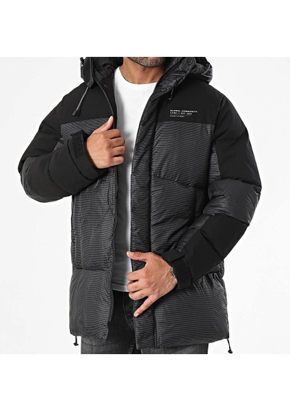 Jack & Jones Markasız  12243424 Gogus Yazılı 2 Cep Kapusonlu Kalın Mont