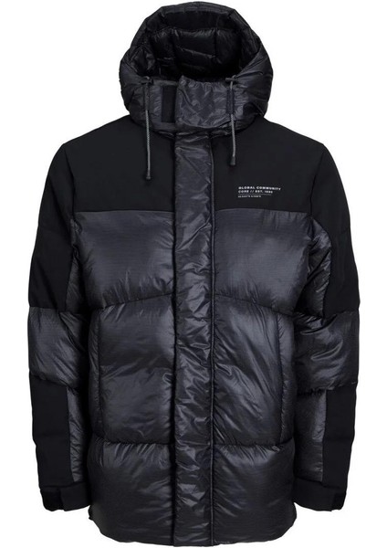 Jack & Jones Markasız  12243424 Gogus Yazılı 2 Cep Kapusonlu Kalın Mont