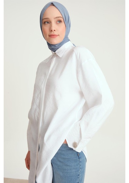 Kalın Manşetli Tencel Tunik 24Y4004 Beyaz