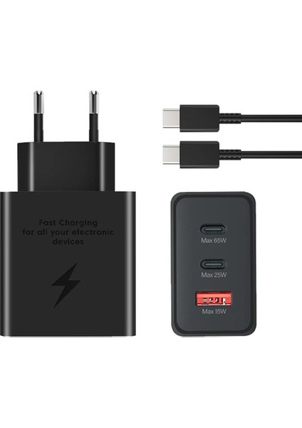 Yüksek Kaliteli 65W Pd Güç Adaptörü ve Kablosu 2 USB C Sam Için Bağlantı Noktaları ve USB A Bağlantı Noktası Süper Hızlı Şarj Seti