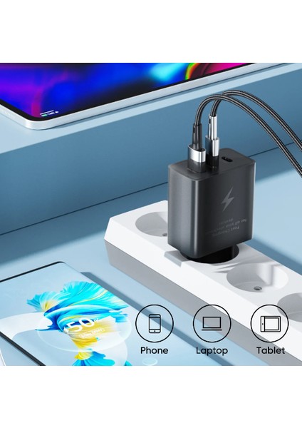 Yüksek Kaliteli 65W Pd Güç Adaptörü ve Kablosu 2 USB C Sam Için Bağlantı Noktaları ve USB A Bağlantı Noktası Süper Hızlı Şarj Seti
