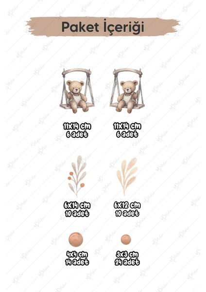 Salıncakta Sevimli Ayıcıklar Çiçekler ve Puantiyeler Çocuk Bebek Odası Sticker Seti fırsatları