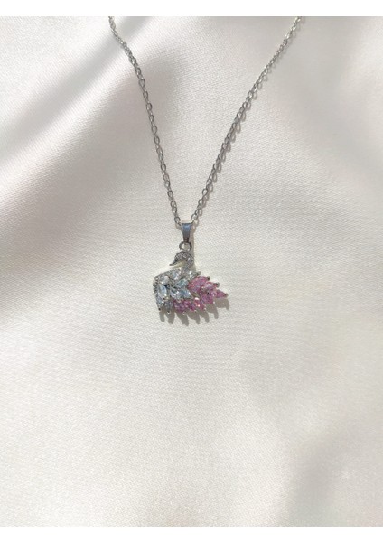 Kadın Paslanmaz Çelik Zirkon Taşlı Kuğu Model Kolye