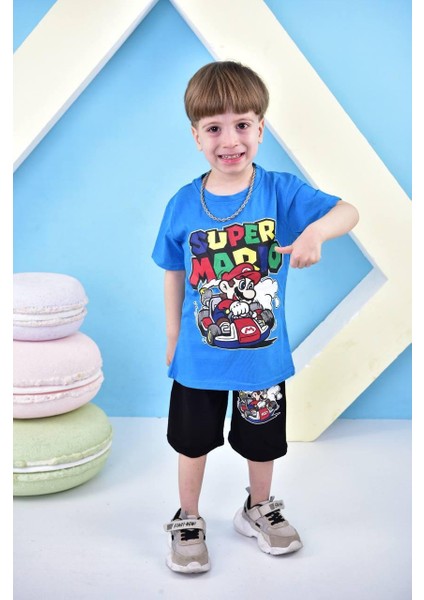 Erkek Çocuk Super Mario Baskılı Şortlu Alt Üst Takım