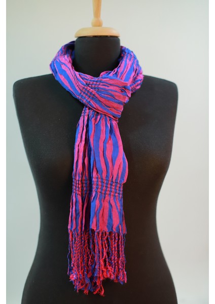 Pembe ve Mavi %100 Paşmina Desenli Şal Fular fırsatları