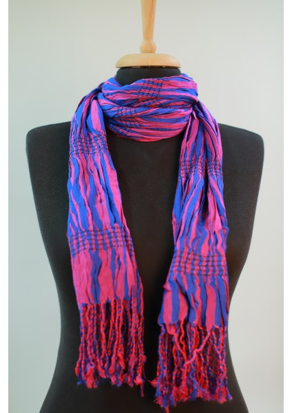 Pembe ve Mavi %100 Paşmina Desenli Şal Fular indirimleri