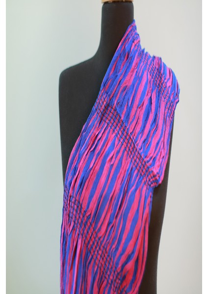 Pembe ve Mavi %100 Paşmina Desenli Şal Fular