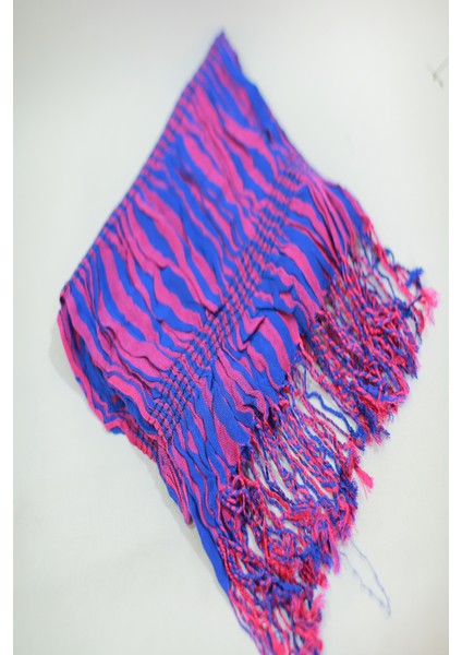 Pembe ve Mavi %100 Paşmina Desenli Şal Fular