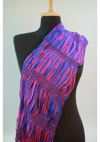 Pembe ve Mavi %100 Paşmina Desenli Şal Fular