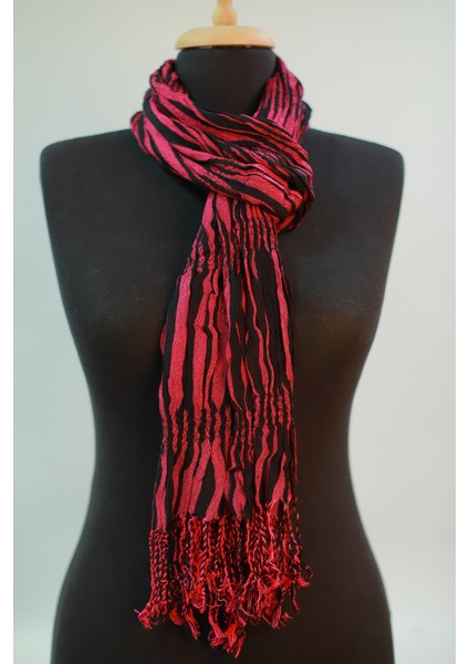 Fuşya ve Siyah Renkli %100 Paşmina Desenli Şal Fular