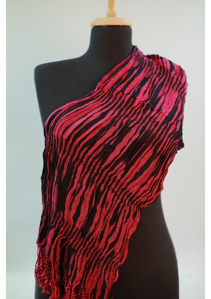 Fuşya ve Siyah Renkli %100 Paşmina Desenli Şal Fular