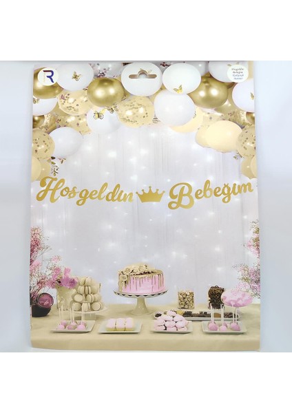 Hoşgeldin Bebeğim Kaligrafi Banner - Gold