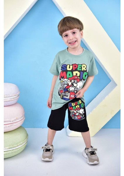 Erkek Çocuk Super Mario Baskılı Şortlu Alt Üst Takım