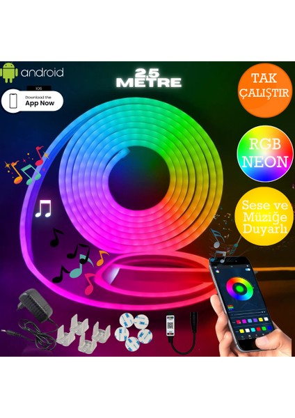 Neon Rgb LED - Mobil Kontrol - App - Full Renk - Orjinal - 2,5 Metre