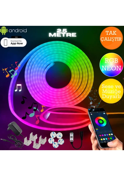 Neon Rgb LED - Mobil Kontrol - App - Full Renk - Orjinal - 2,5 Metre