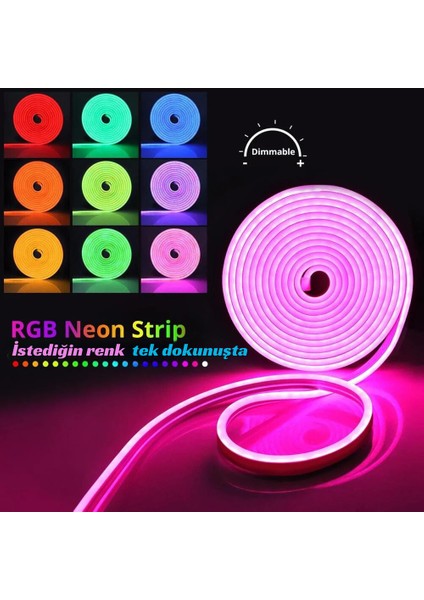 Neon Rgb LED - Sese Müziğe Duyarlı Kumandalı -Çok Renkli - 2,5 Metre FULL SET