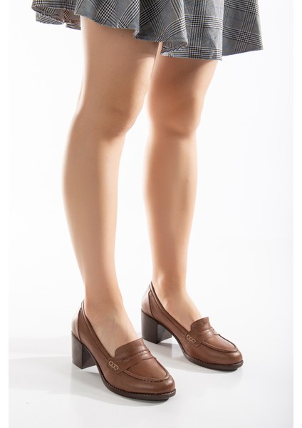 Kadın Deri Saraçlı Klasik Topuklu Ayakkabı 7075 Klasik Cevız 36