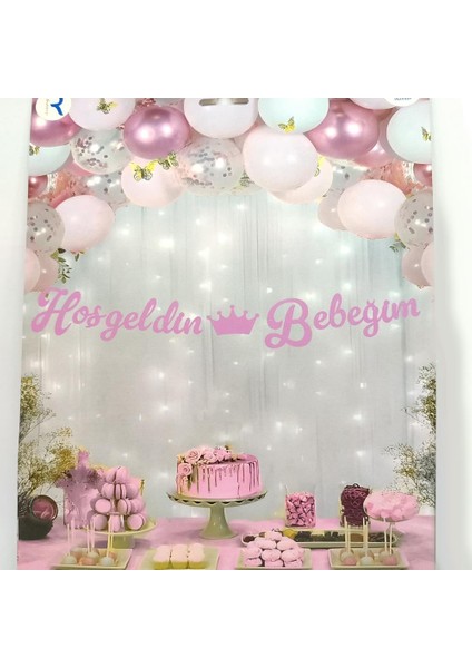 Hoşgeldin Bebeğim Kaligrafi Banner - Pembe