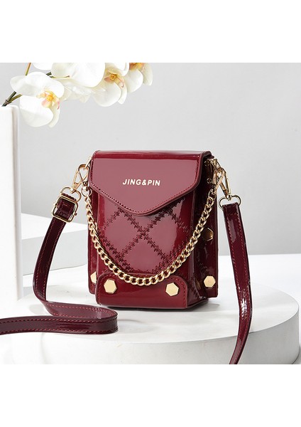 Kadınlar Için Crossbody Küçük Çanta Yeni Moda Parlak Deri Cep Telefonu Çantası Çok Yönlü Eşkenar Dörtgen Omuz Çantası (Yurt Dışından)