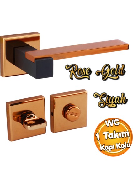 Lüx Rose Siyah Wc Banyo Kapı Kolu Rozetli Sürgülü ve Çelik Kapı Sağa Sola Uygun Tuvalet Kilit