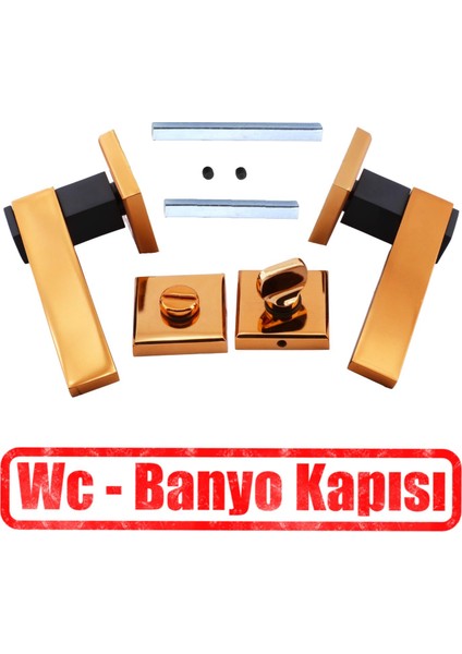 Lüx Rose Siyah Wc Banyo Kapı Kolu Rozetli Sürgülü ve Çelik Kapı Sağa Sola Uygun Tuvalet Kilit