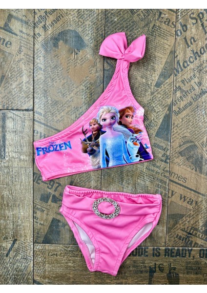 Kız Çocuk Frozen Elsa Tek Omuz Tokalı Bikini