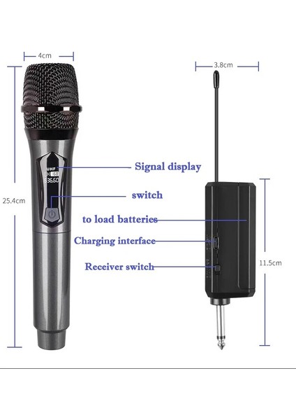 Ultratekno Wn-04 Amfi Hoparlör Ses Sistemi Için 2'li Set Telsiz Mikrofon Şarj Edilebilir Kablosuz Mikrofon