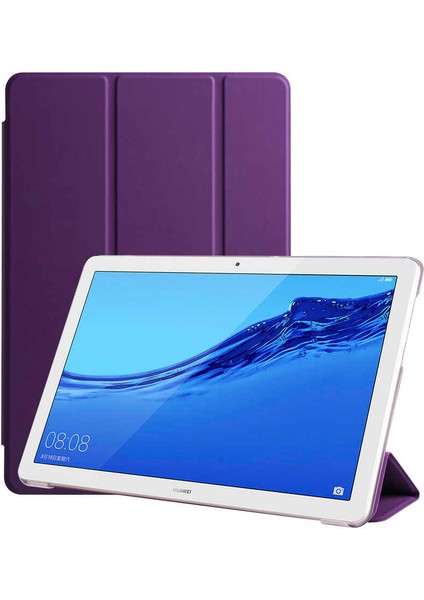 Huawei T5 10 Inç Uyumlu Tablet Kılıfı Smart Cover Standlı Akıllı Kılıf, Mor
