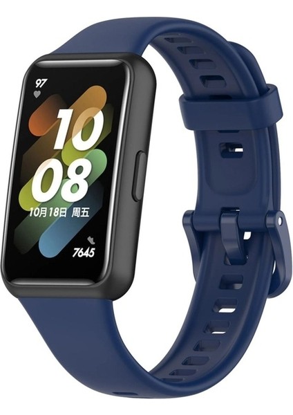 Huawei Band 7 Uyumlu Kordon Silikon Esnek Soft Yüzey Klipsli Yumuşak Spor Kayış, Lacivert