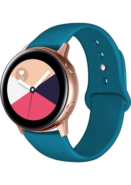 Samsung Galaxy Watch Active Uyumlu Kordon Silikon Yumuşak Esnek A+ Kalite Spor Kayış, Petrol M