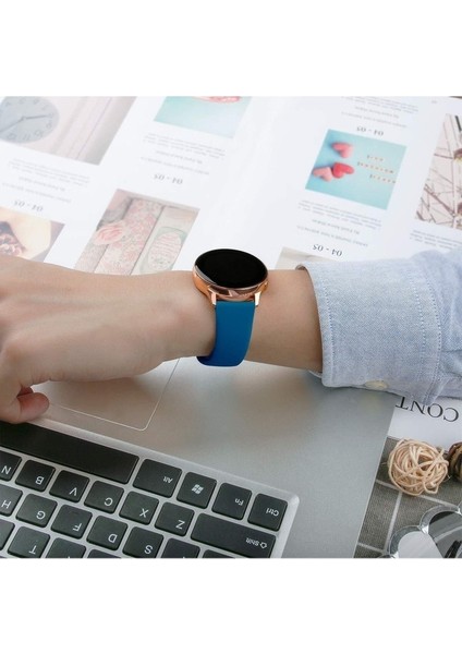 Samsung Galaxy Watch Active Uyumlu Kordon Silikon Yumuşak Esnek A+ Kalite Spor Kayış, Petrol M