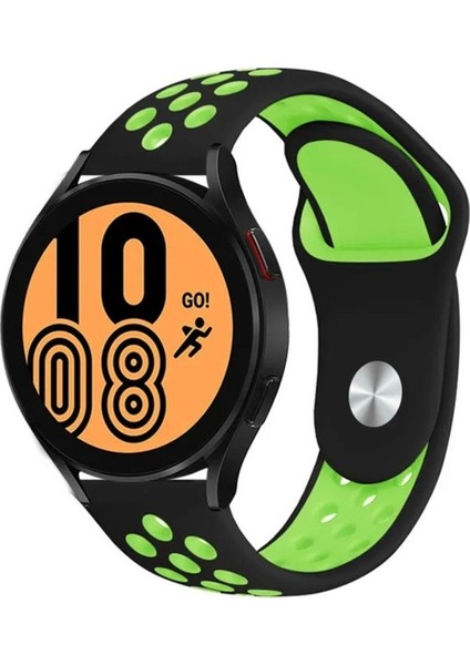 Samsung Galaxy Watch Uyumlu Kordon Silikon Nike Delikli Spor Kayış, Siyah-Yeşil