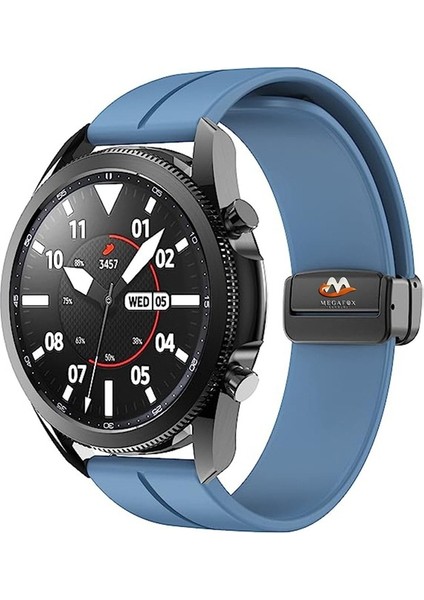 Samsung Galaxy Watch Uyumlu Kordon Silikon Magnetik Mıknatıslı Tokalı Spor Kayış, Mavi