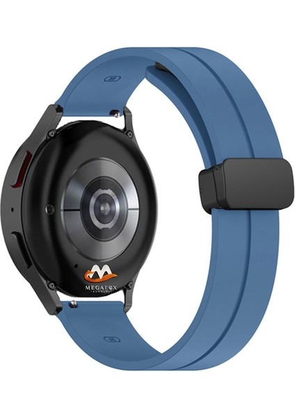 Samsung Galaxy Watch Uyumlu Kordon Silikon Magnetik Mıknatıslı Tokalı Spor Kayış, Mavi