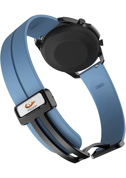 Samsung Galaxy Watch Uyumlu Kordon Silikon Magnetik Mıknatıslı Tokalı Spor Kayış, Mavi