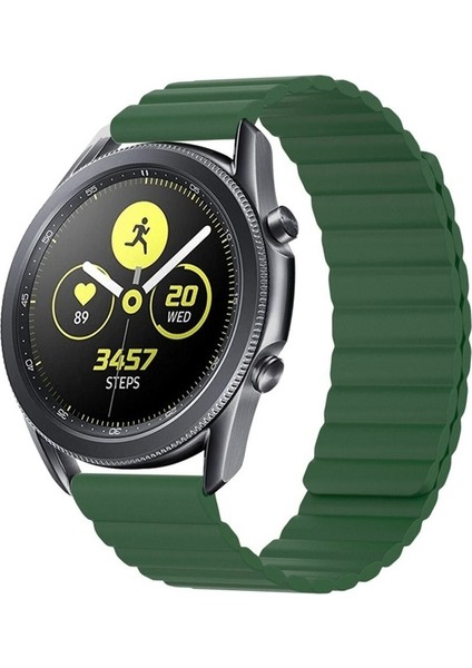 Samsung Galaxy Watch Uyumlu Kordon Suni Deri Bakla Tasarımlı Kayış, Yeşil
