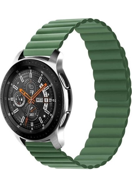 Samsung Galaxy Watch Uyumlu Kordon Suni Deri Bakla Tasarımlı Kayış, Yeşil