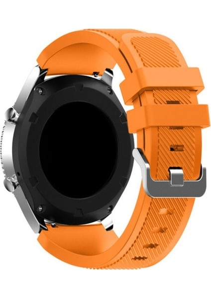 Samsung Galaxy Watch Uyumlu Kordon Silikon Spor Çizgili Esnek Kayış, Turuncu