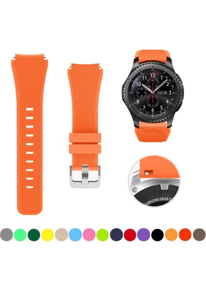 Samsung Galaxy Watch Uyumlu Kordon Silikon Spor Çizgili Esnek Kayış, Turuncu