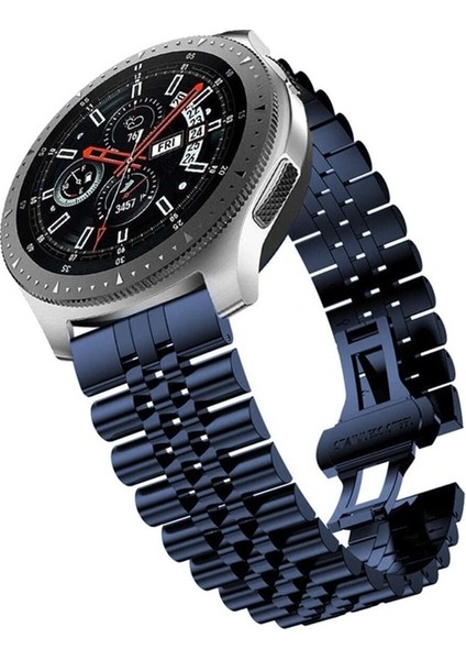 Huawei Uyumlu Kordon Paslanmaz Metal Klipsli Rolex Kayış, Lacivert