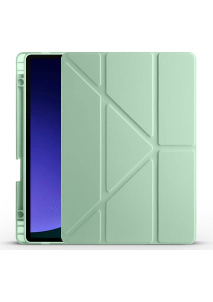 Megafox Teknoloji Samsung Galaxy Tab S9 Uyumlu Tablet Kılıfı Tri Folding Kalem Bölmeli Standlı Kılıf, Açık Yeşil