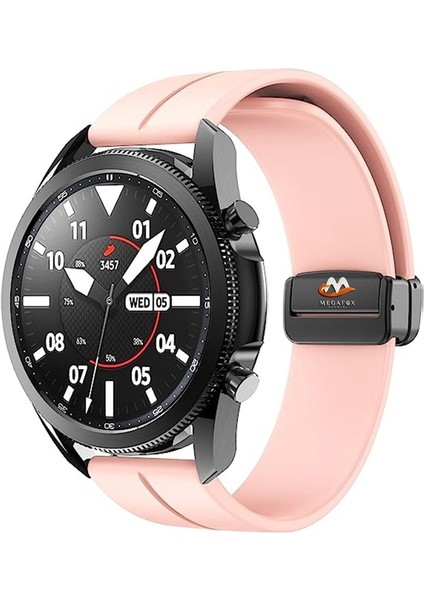 Samsung Galaxy Watch Uyumlu Kordon Silikon Magnetik Mıknatıslı Tokalı Spor Kayış, Pembe