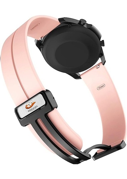 Samsung Galaxy Watch Uyumlu Kordon Silikon Magnetik Mıknatıslı Tokalı Spor Kayış, Pembe