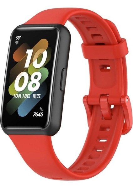 Huawei Band 7 Uyumlu Kordon Silikon Esnek Soft Yüzey Klipsli Yumuşak Spor Kayış, Kırmızı