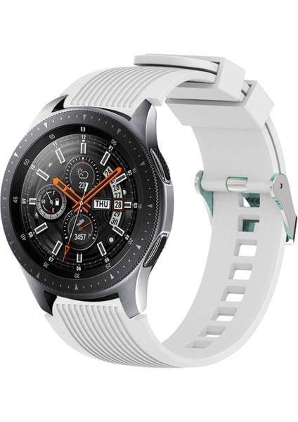 Samsung Galaxy Watch Uyumlu Uyumlu Kordon Silikon Spor Çizgili Esnek Kayış, Beyaz fiyatları