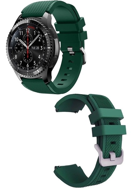 Samsung Galaxy Watch Uyumlu Kordon Silikon Çizgili Tasarım Esnek Spor Kayış, Koyu Yeşi indirimleri
